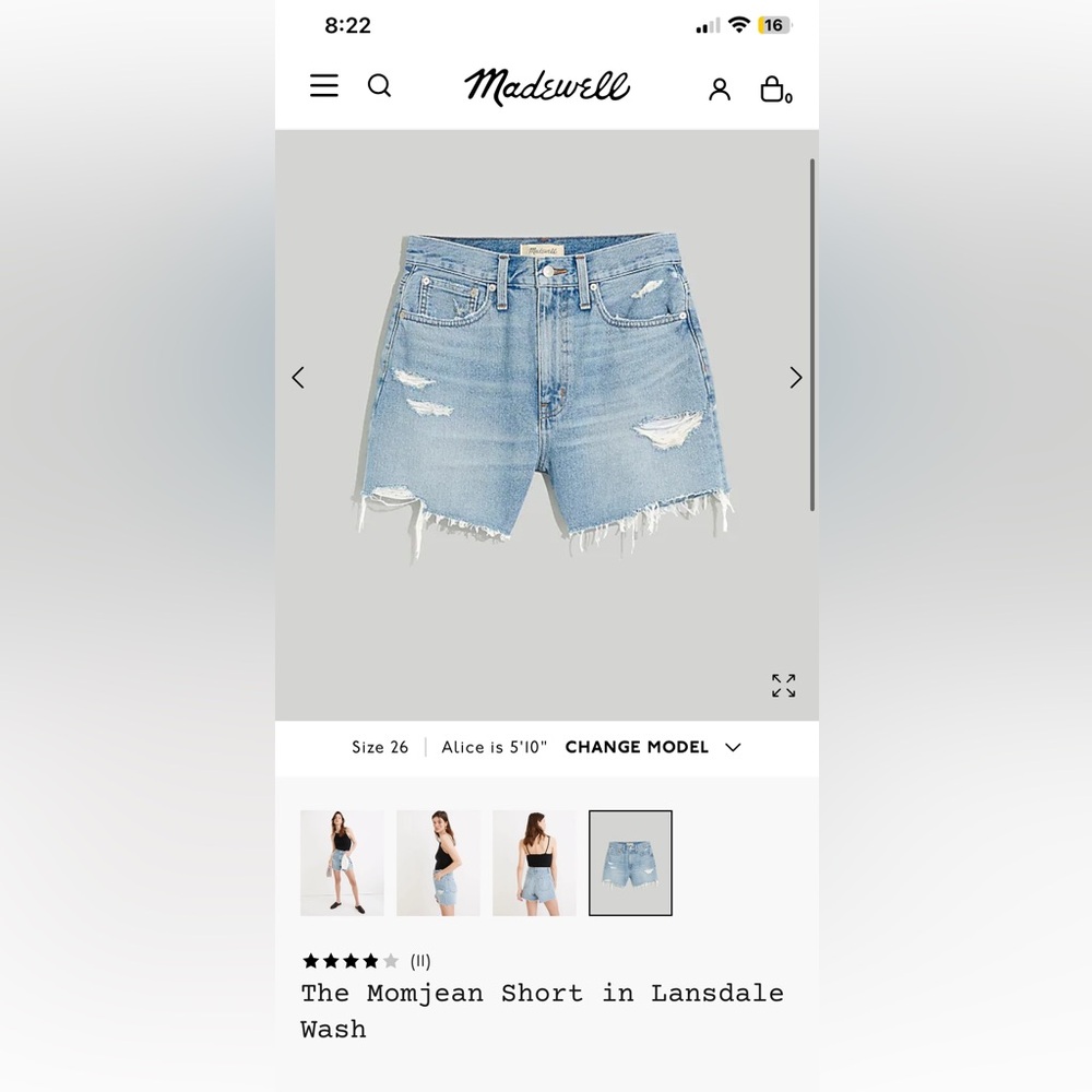 Madewell Sz 25 Momjean Denim Shorts